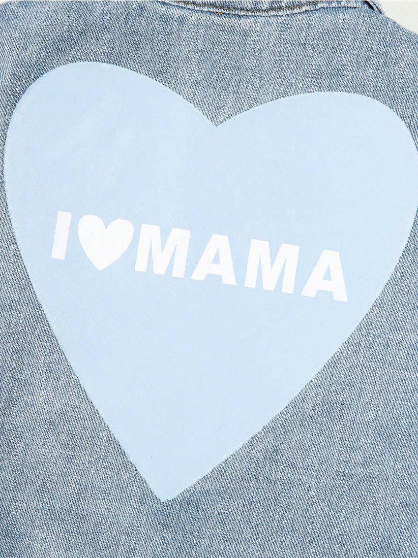 Baby Girl Letter & Heart Print Denim Jacket