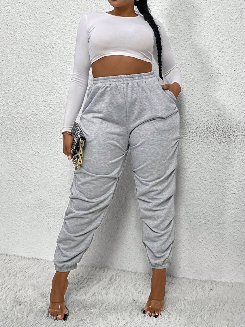 SHEIN SXY Plus Size Elastic Waist Sweatpants With Slanted Pockets