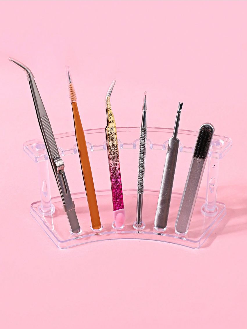 1pc Set Acrylic Nail Art Brush Holder With 6 Slots, Transparent Pen Stand With Removable & Adjustable Design