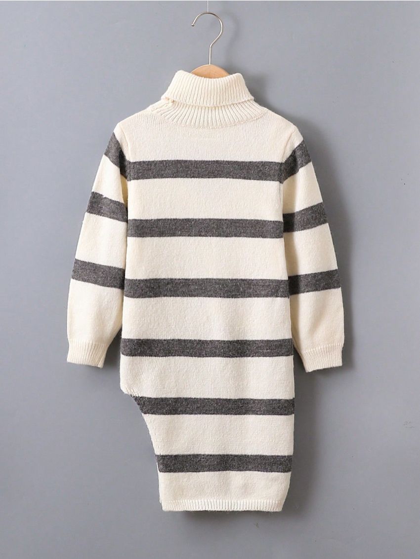 Little Girls' Striped Turtleneck Casual Sweater Dress