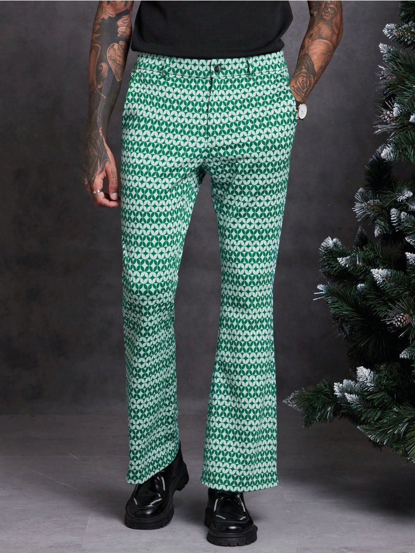 SHEIN Men Geo Print Flare Leg Suit Pants