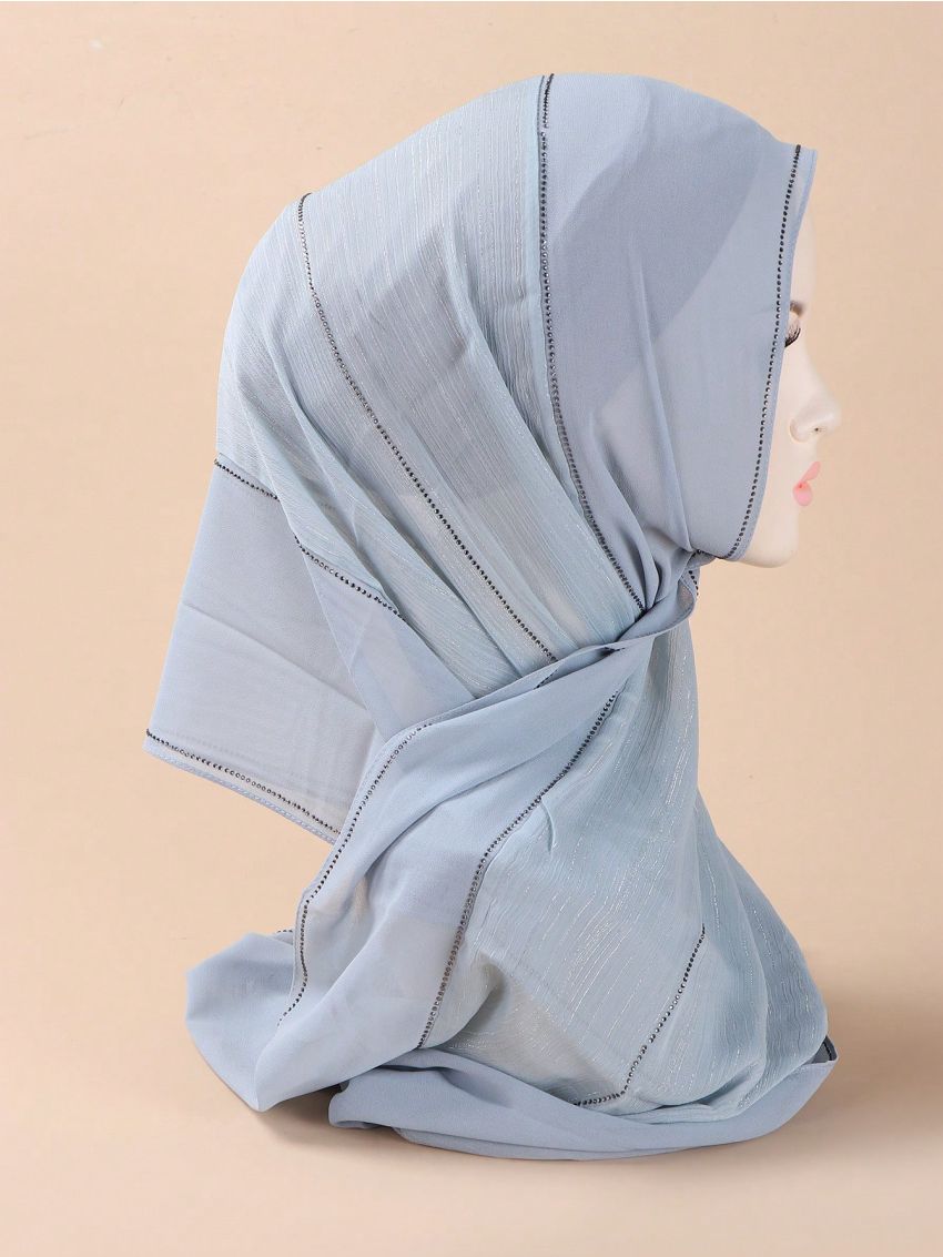 Small Size Rhinestone Sparkling Pearl Scarf For Casual And Elegant Hijab Styles, White