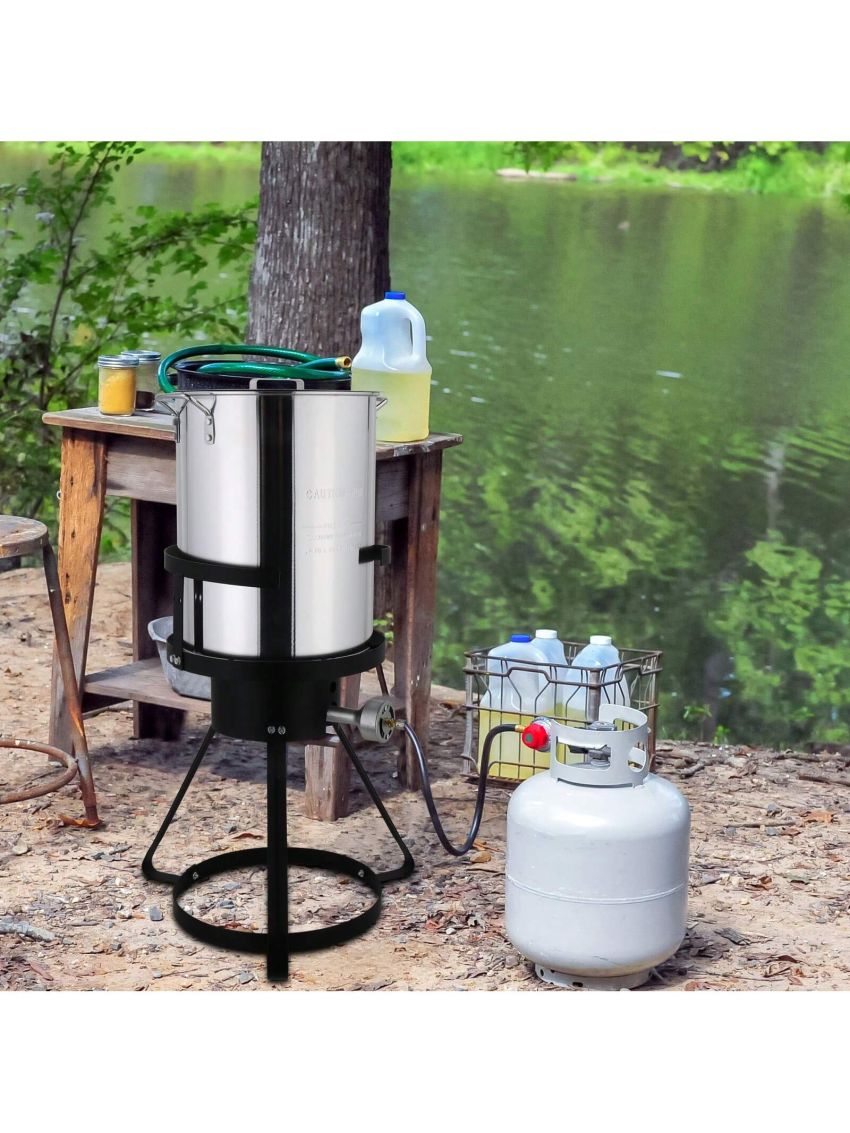 13*32in Iron Aluminum Black Round Tripod Stove Rack Silver Fryer Gas Fryer