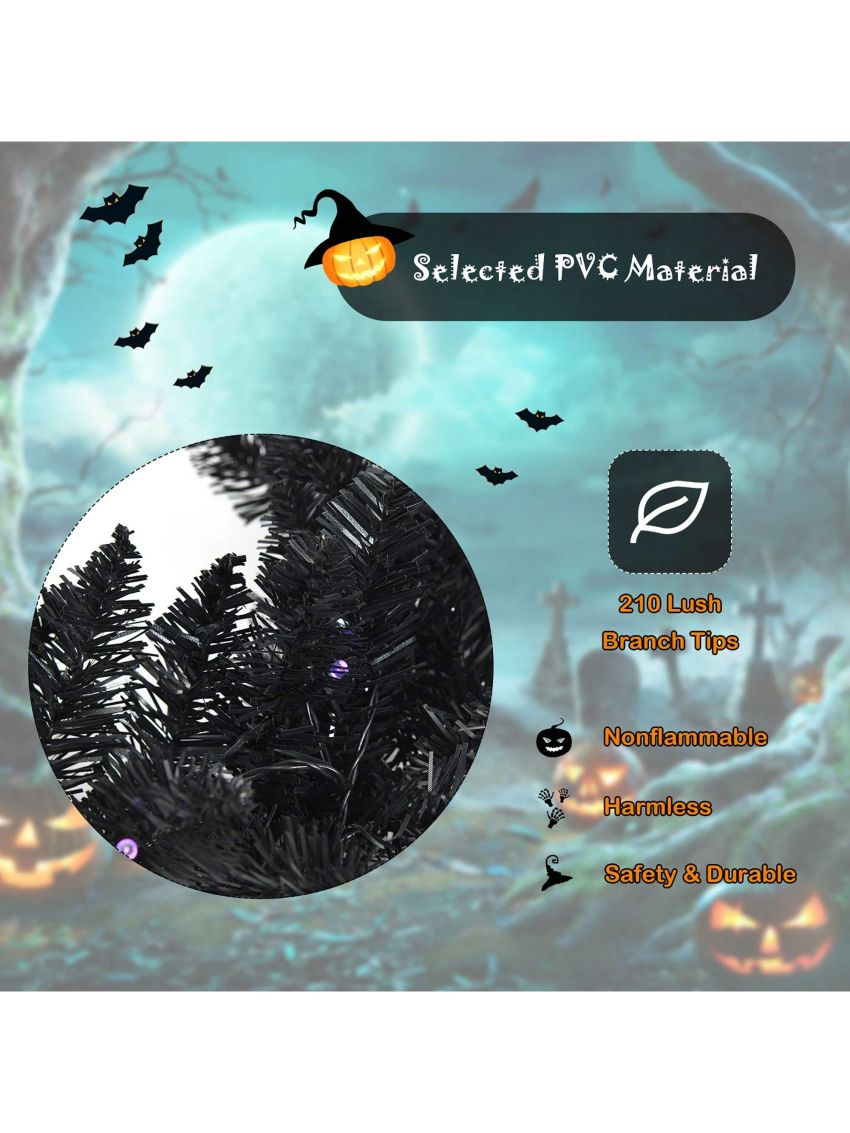 Costway 9ft Pre-lit Christmas Halloween Garland Black w/ 50 Purple LED Lights