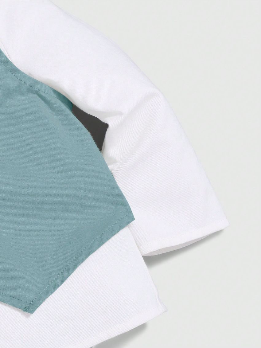 SHEIN Baby Boy Bow Front Shirt & Pants & Hat & Vest Blazer