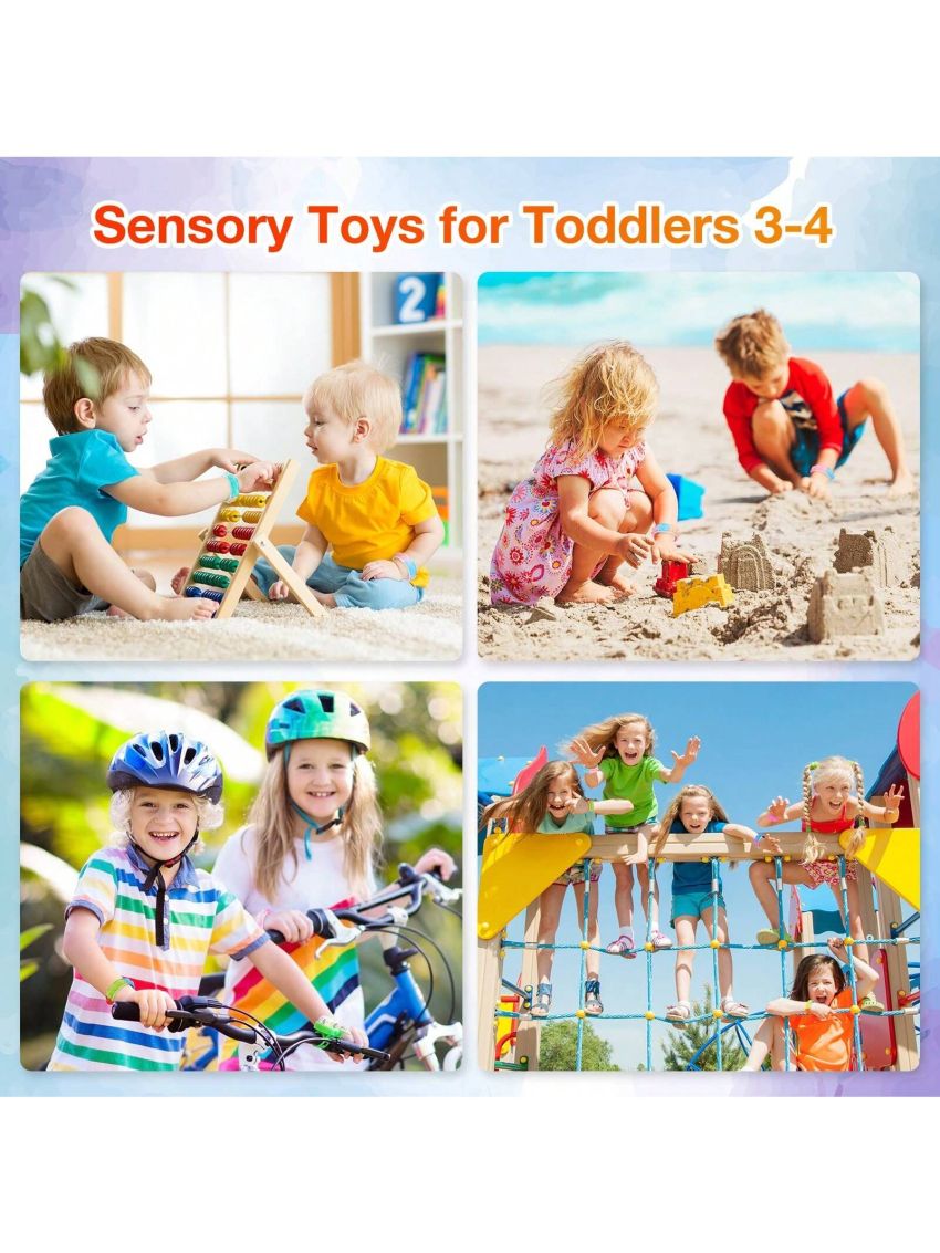 24pcs/set Stress Relief Bracelet Toy, Mini Silicone Puzzle Toy And Keychain Fidget Toy