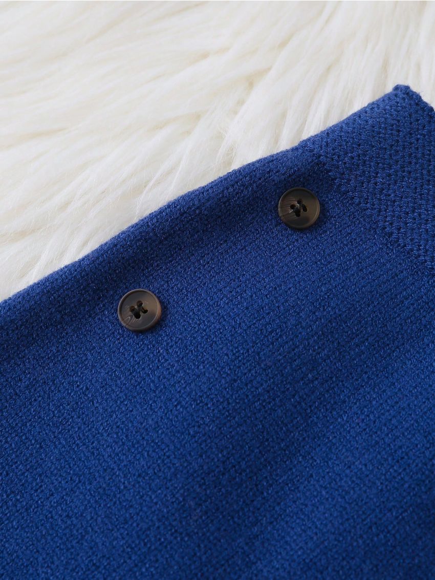 Baby Boys' Solid Color Button Detail Knitted Romper