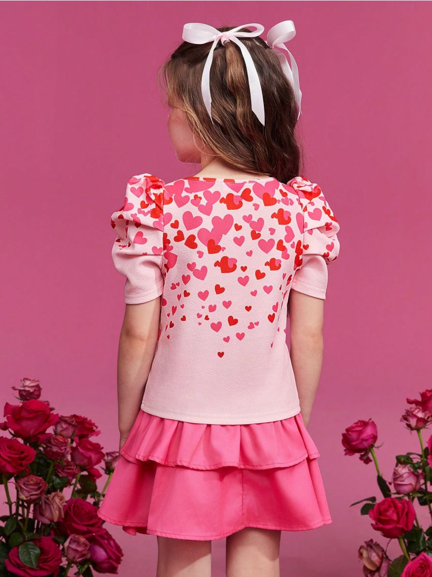 TOM & JERRY X SHEIN Young Girl Cartoon & Heart Print T-Shirt