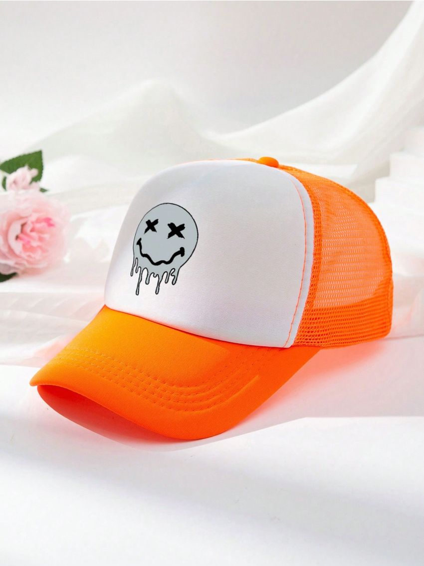 1pc Men's Cartoon Emoji Print Baseball Cap With Mesh Back Design