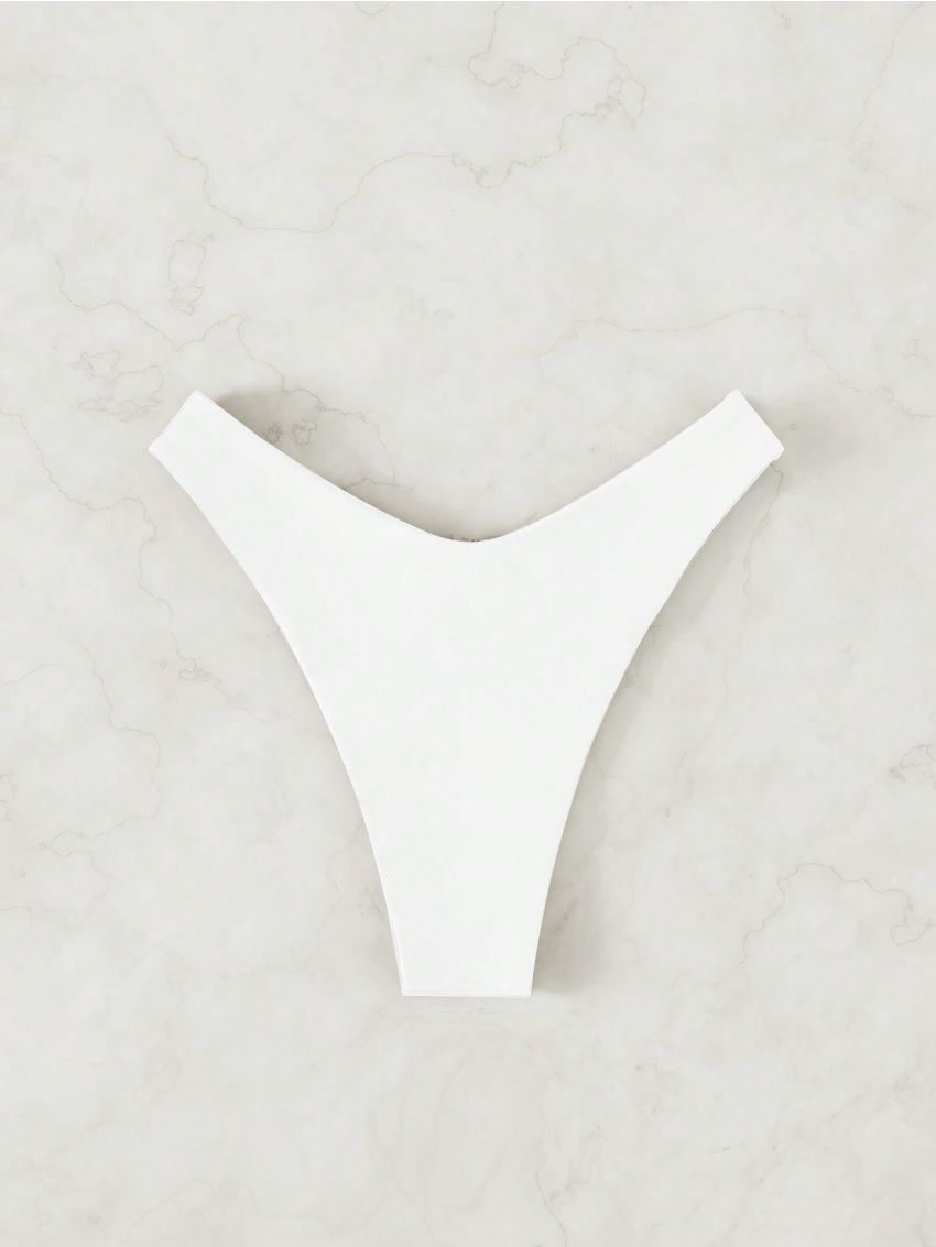 SHEIN Swim Basics Solid Color High-Cut Bikini Bottom Music Festival