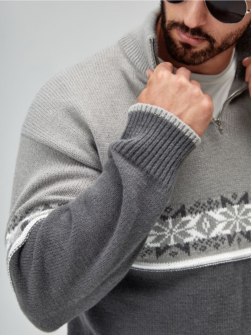 Manfinity Men Geo Pattern Quarter Zipper Drop Shoulder Sweater