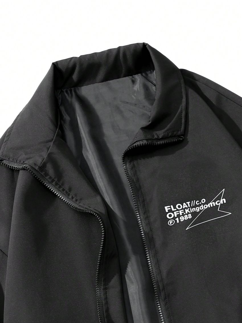 Men Letter Graphic Zip Up Jacket