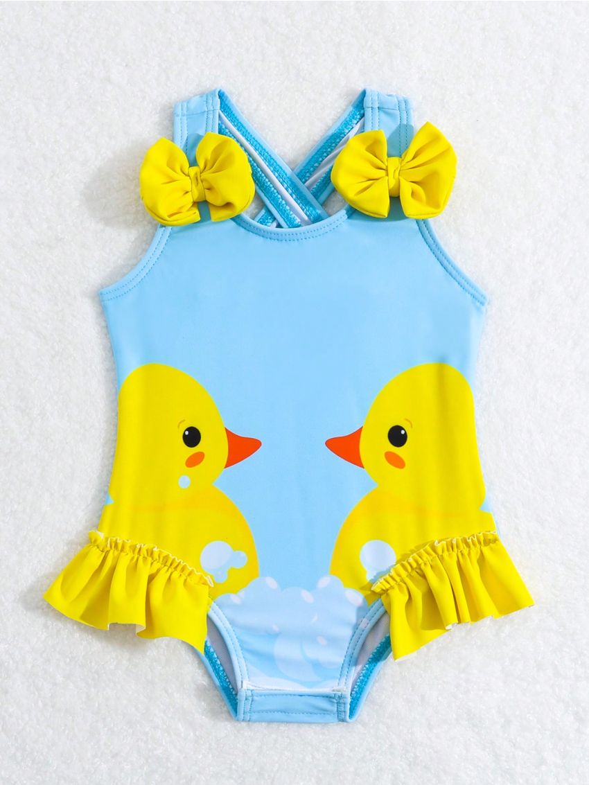 SHEIN Baby Girl's Cute Yellow Duck Print One Piece Swimsuit