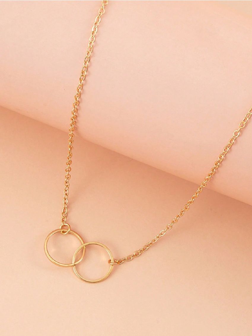 1pc Double Circle Interlocking Card Shaped Alloy Pendant Necklace Suitable For Daily Wear