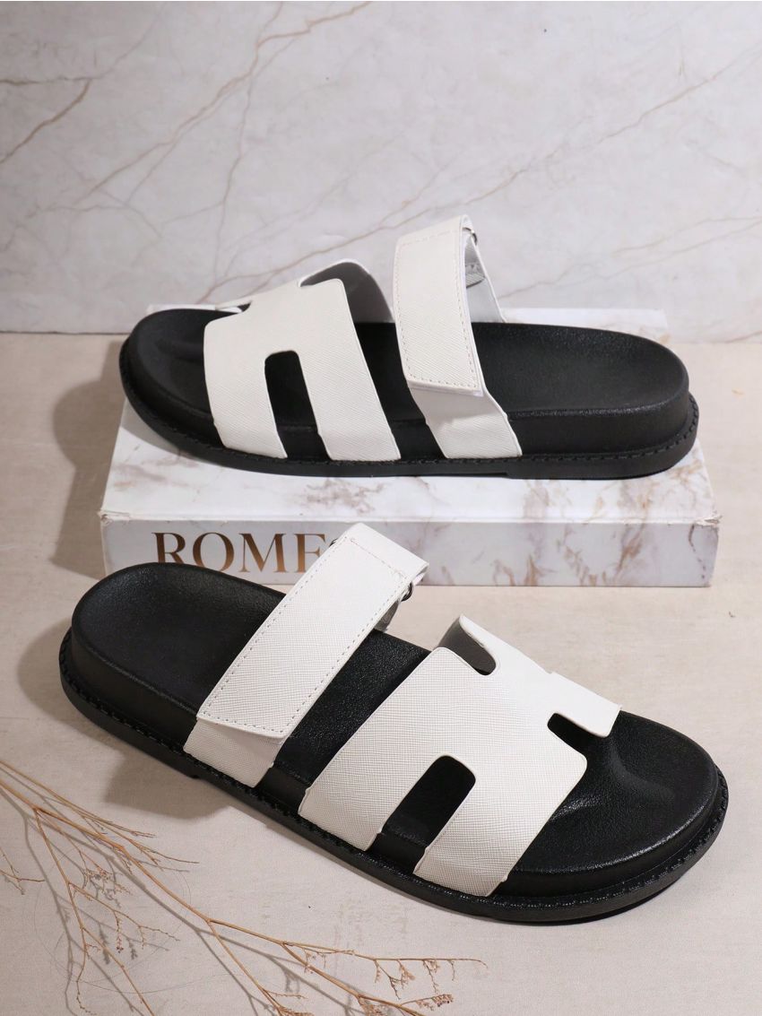 Women's White/Black All-Match Flat Sandals