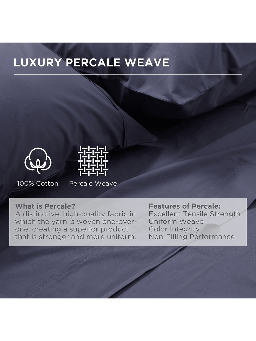 100% Cotton Percale Mini Bed in Bag (Sheet Set and Duvet Set), Queen Size, Navy Blue, Includes 1 Duvet Cover, 1 Fitted Sheet, 1 Flat Sheet, 2 Pillow Sham and 2 Pillowcases