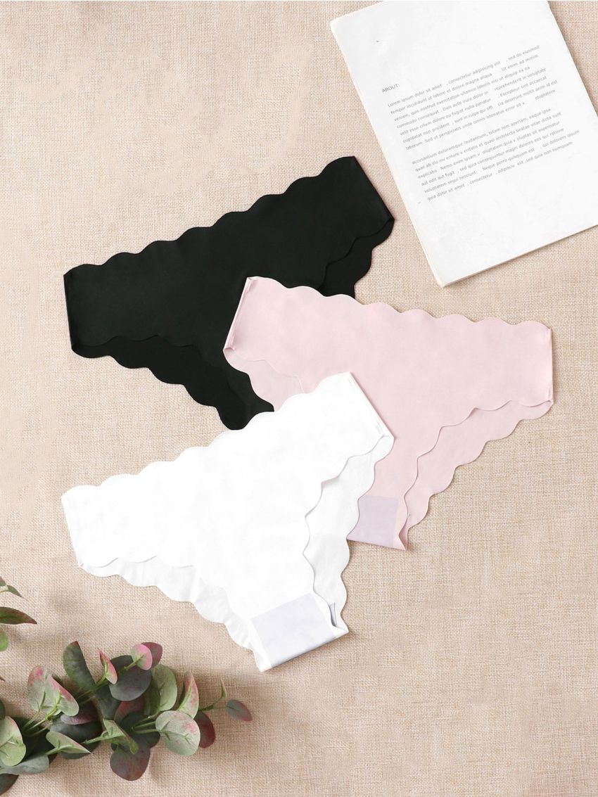 Yoga Basic 3pcs Four-way Stretch Feels Like Skin Scallop Trim Sports Brief