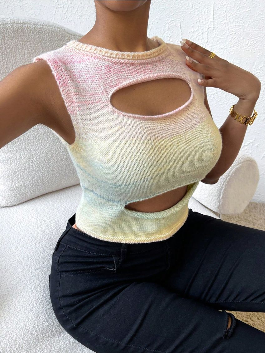 SHEIN BAE Ombre Cut Out Crop Sweater Vest