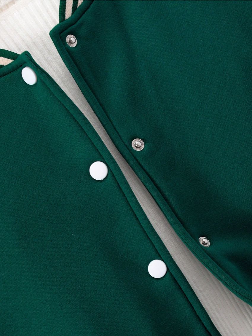 Teen Girls' Casual Letter Embroidery Patchwork Fleece Baseball Jacket For Autumn, Winter