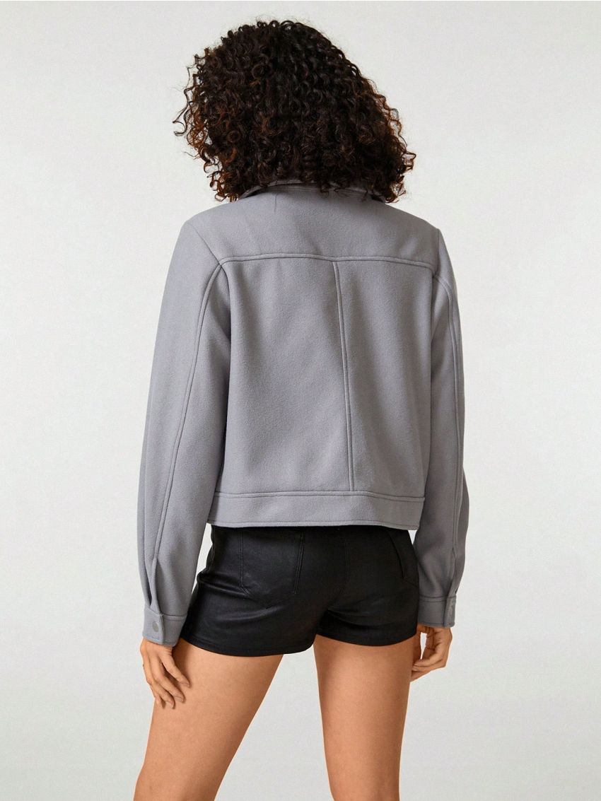 Maria Velarde Solid Button Front Pocket Patched Overcoat