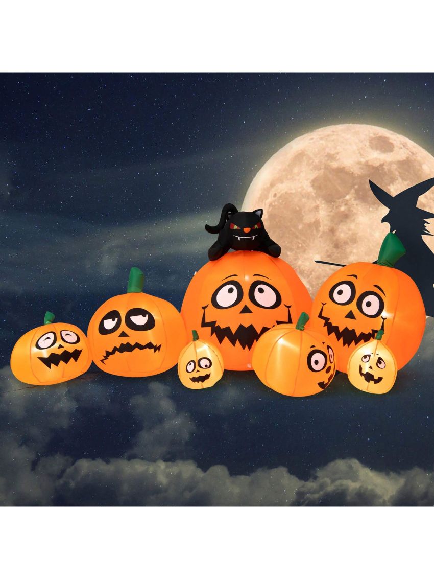 Gymax 9.5FT Long Halloween Inflatable Pumpkin & Black Cat Yard Decor w/ LED Lights