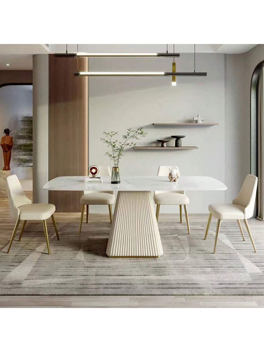 Montary 7 Piece Dining Room Set, Modern Dining Table and Chairs Set, Sintered Stone Dining Table Set for 6, White Marble Dining Table with 6 Orange Chairs for Kitchen, Dining Room
