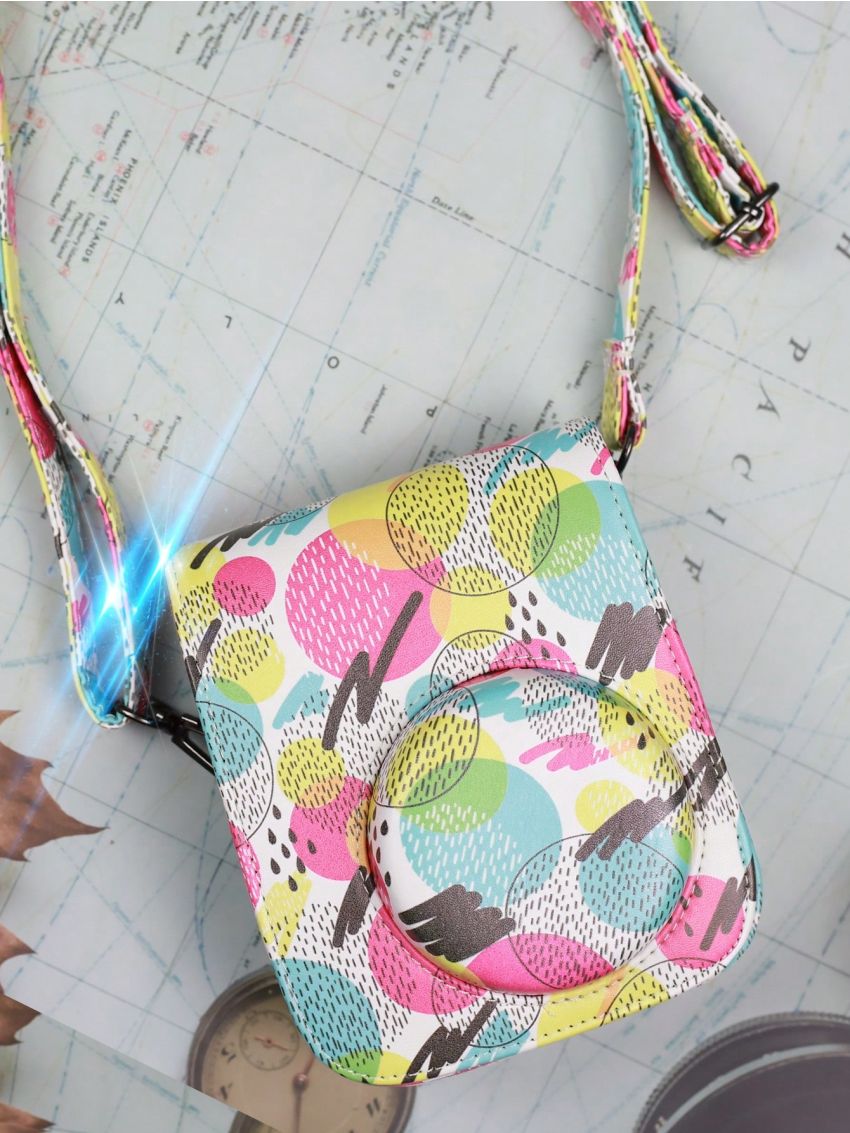 Protective Camera Case for Fujifilm Instax Mini 12/11/9/8/8+ Instant Camera, Premium Vegan Leather Bag Cover Printer Case Gift Outdoor Circular