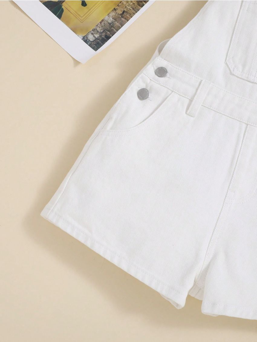 SHEIN Teen Girl Patched Pocket Denim Overall Romper