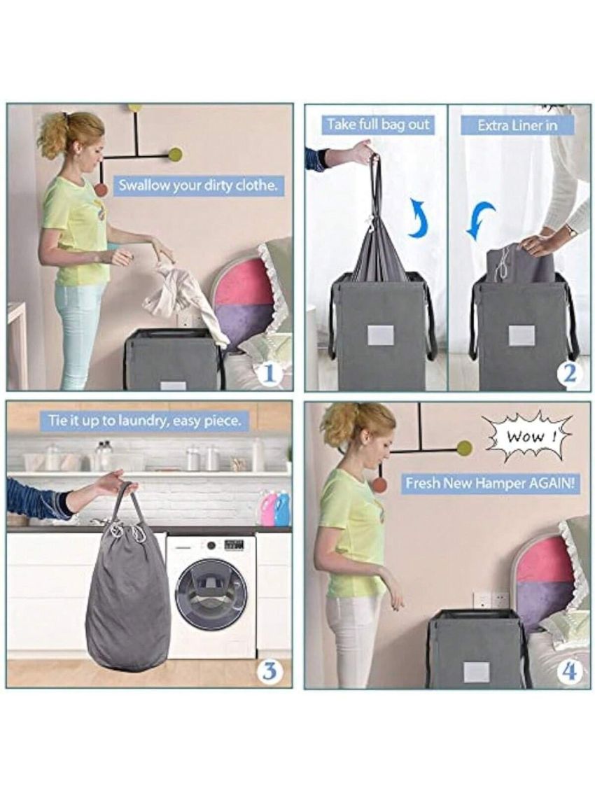 Laundry Hamper Collapsible with 2 Washable Laundry Bags,210L Dirty Clothes Hamper,Laundry Basket with Handles Foldable Hamper Dorm Laundry Basket for College,Grey