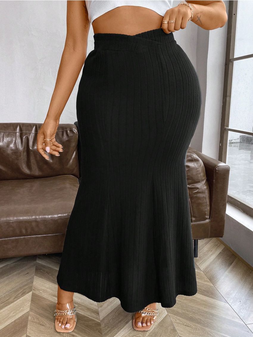 Women'S Plus Size Solid Color Vertical Criss Cross Hem Mermaid Skirt