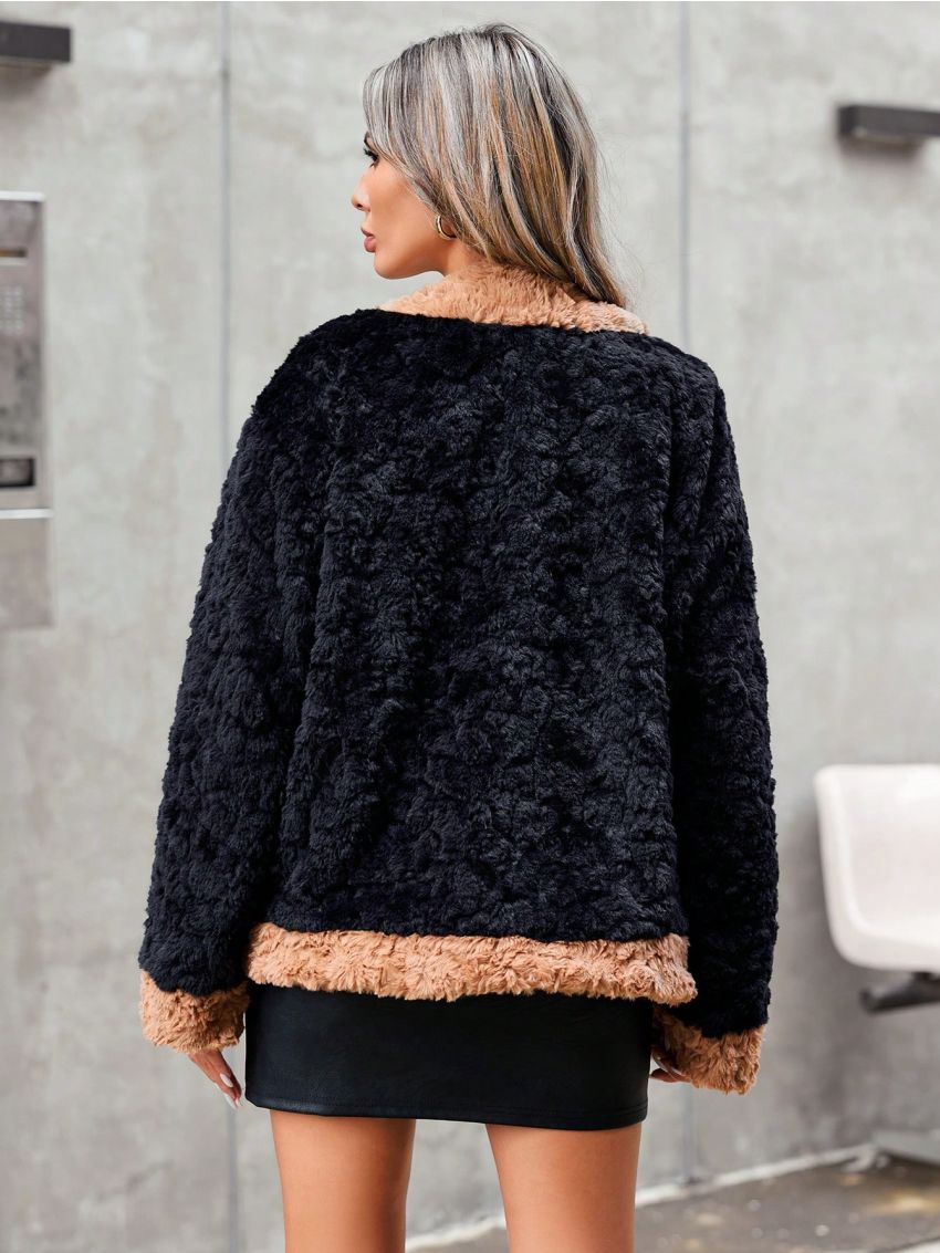 SHEIN Privé Women's Contrast Color Open Front Coat