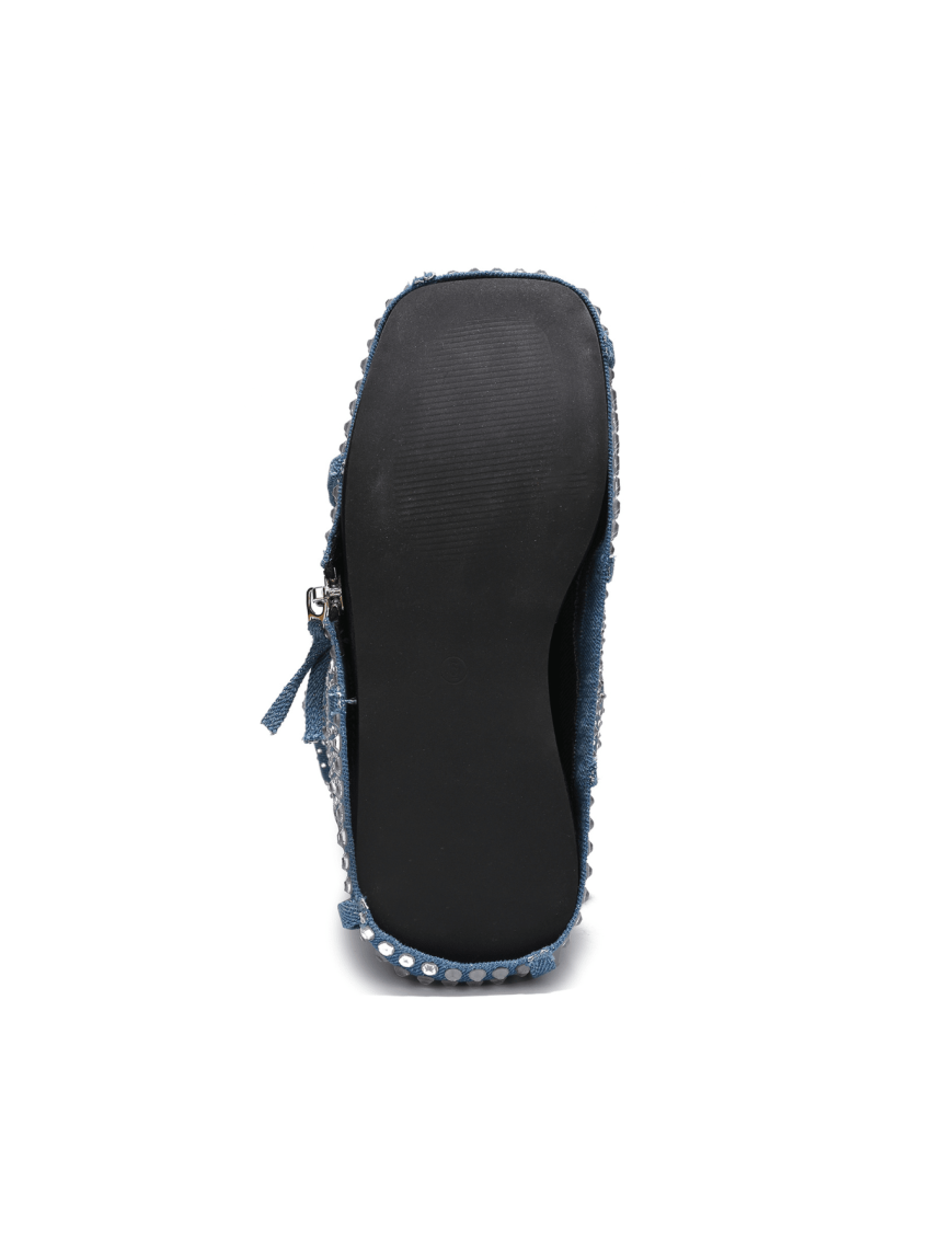 Kastel Denim Rhinestone Rainbow Platform Boots