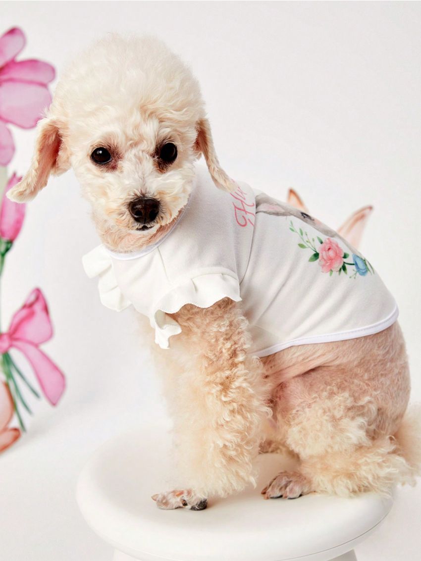 PETSIN Easter White Cute Bunny Short Sleeve Stretchable Pet T-Shirt For Dogs And Cats