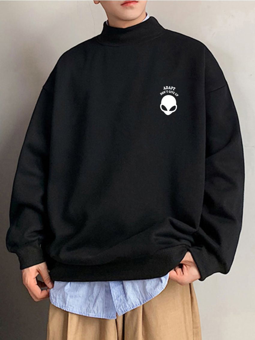 Manfinity Men Alien And Slogan Graphic Mock Neck Sweatshirt