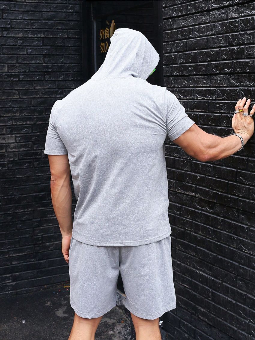 Men Letter Graphic Drawstring Hooded Sports Set