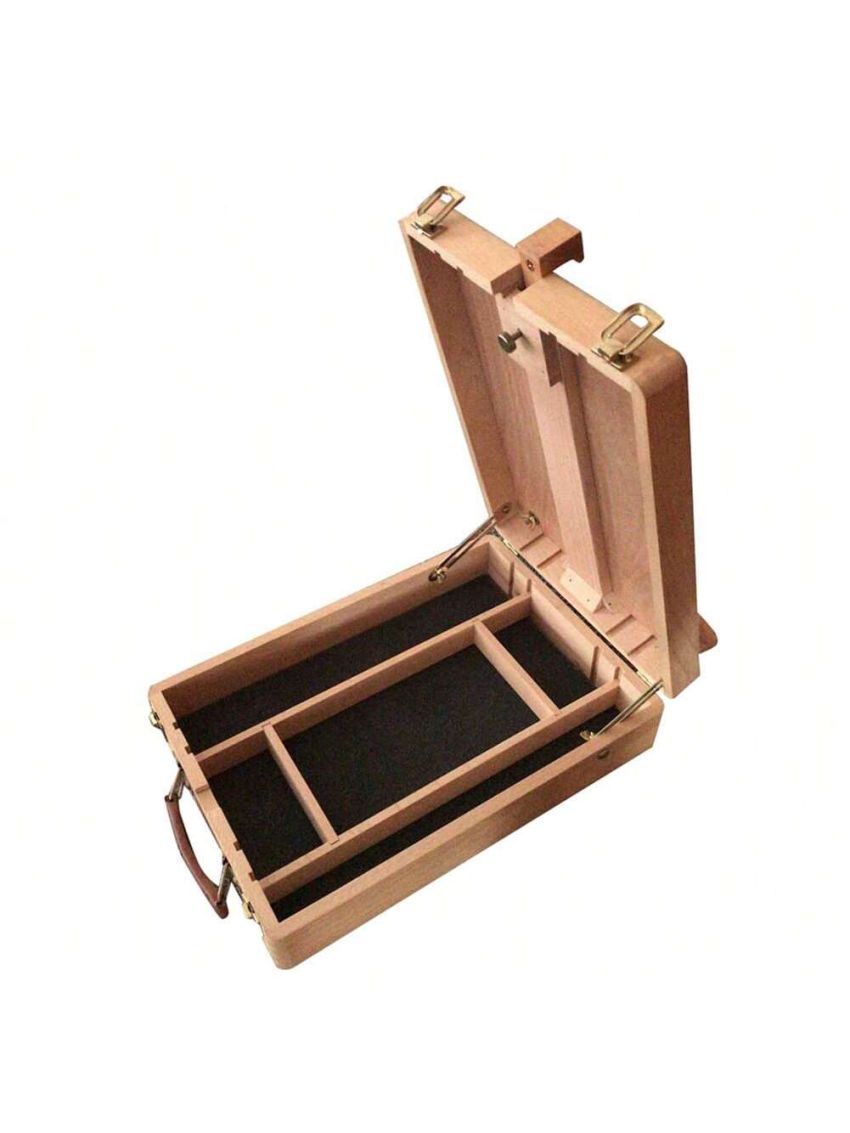 Portable Beech Sketch Box With Easel Impact-resistant 4 Compartments Storage Box With Handle 36x27x11.5cm