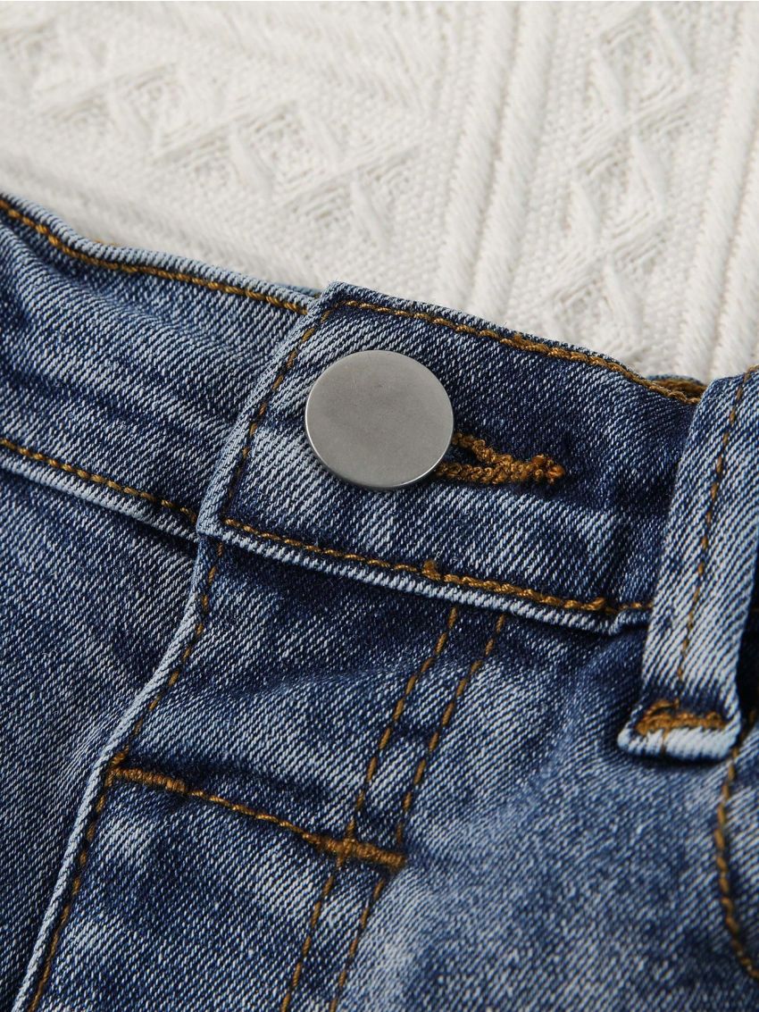 Little Boys' Shredded Cat Whisker Design Washed Denim Jeans Shorts