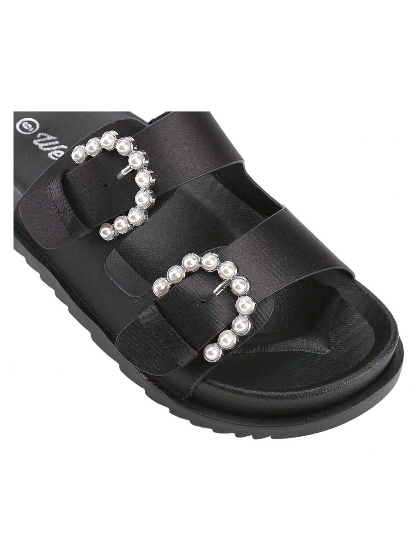 Womens Sandals Adjustable Double Buckle Strap Waterproof EVA Flat Slides