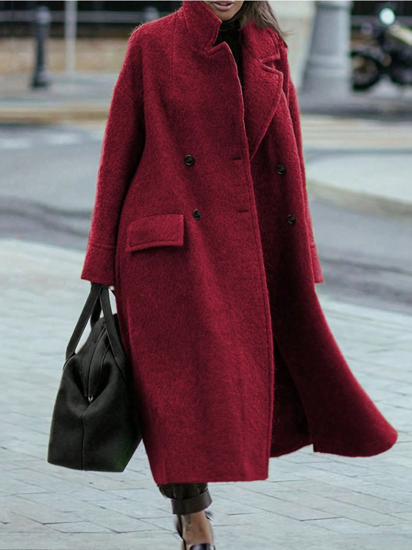 Plus Size Turn-Down Collar Double Breasted Coat