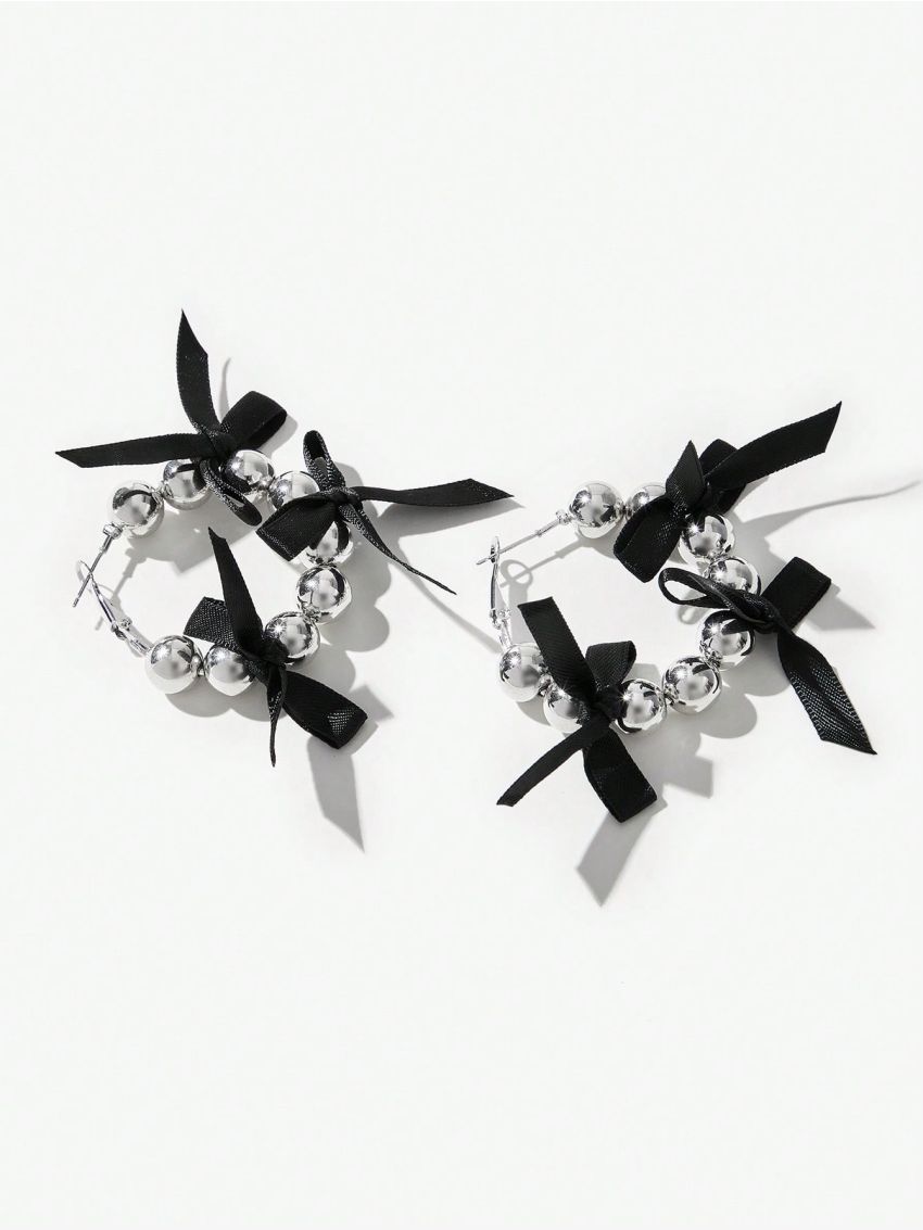 SHEIN ICON 1pair European And American Style Personality Bowknot Round Earrings