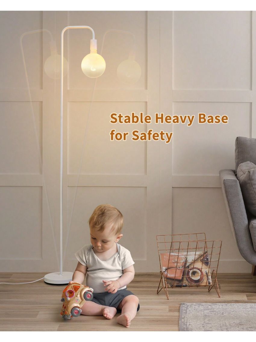 ONEWISH Modern Floor Lamp for Bedroom, Industrial Metal Standing Lamp with LED Bulb, Translucent White Globe Glass 1800k Warm Lighting. Minimalist Tall Floor lamp for livingroom, Office, Home décor