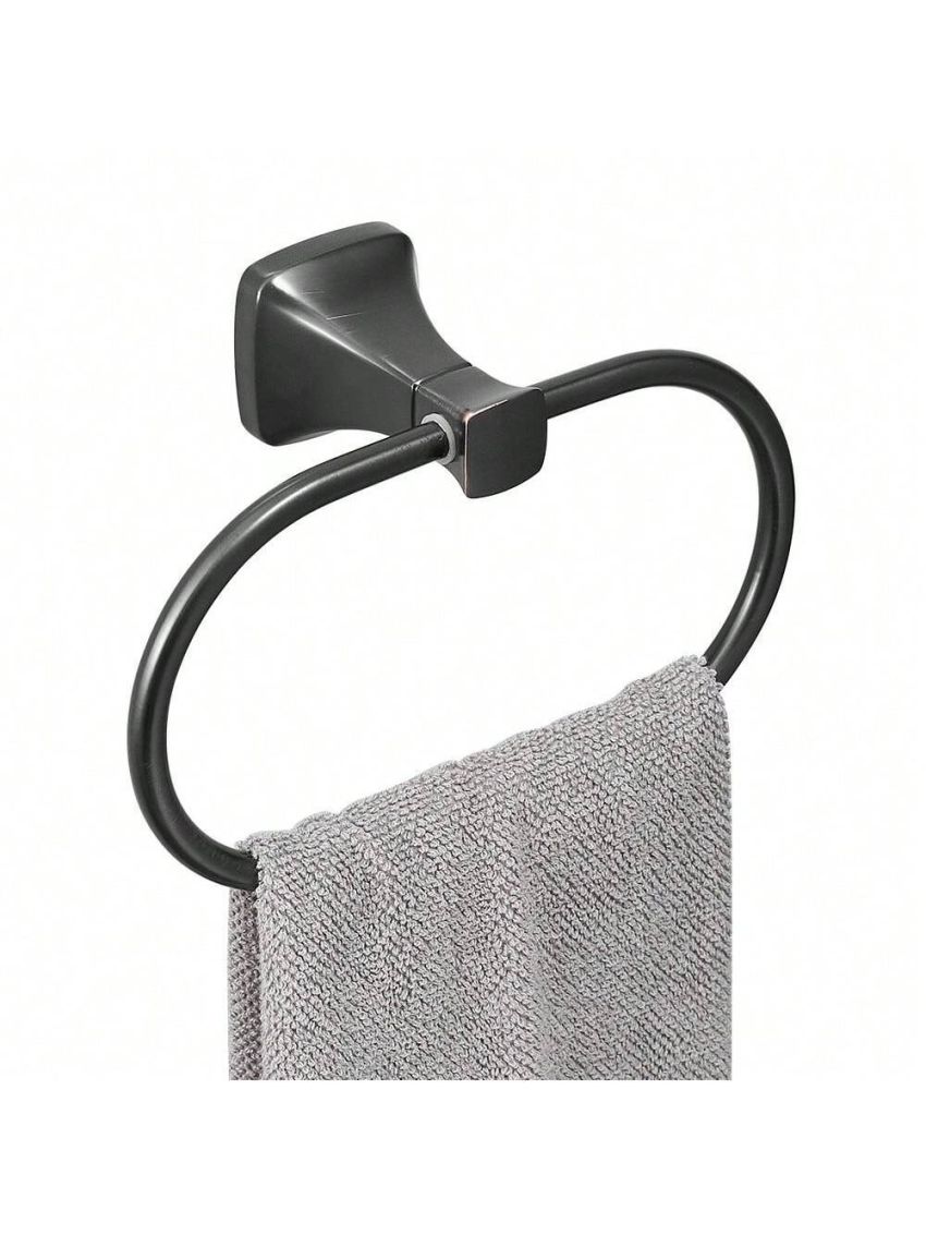 BESy Bathroom Hardware Accessory Hand Towel Ring,Oil Rubbed Bronze Stainless Steel Hand Towel Holder, Wall Mounted with Screws, Square Pedestal