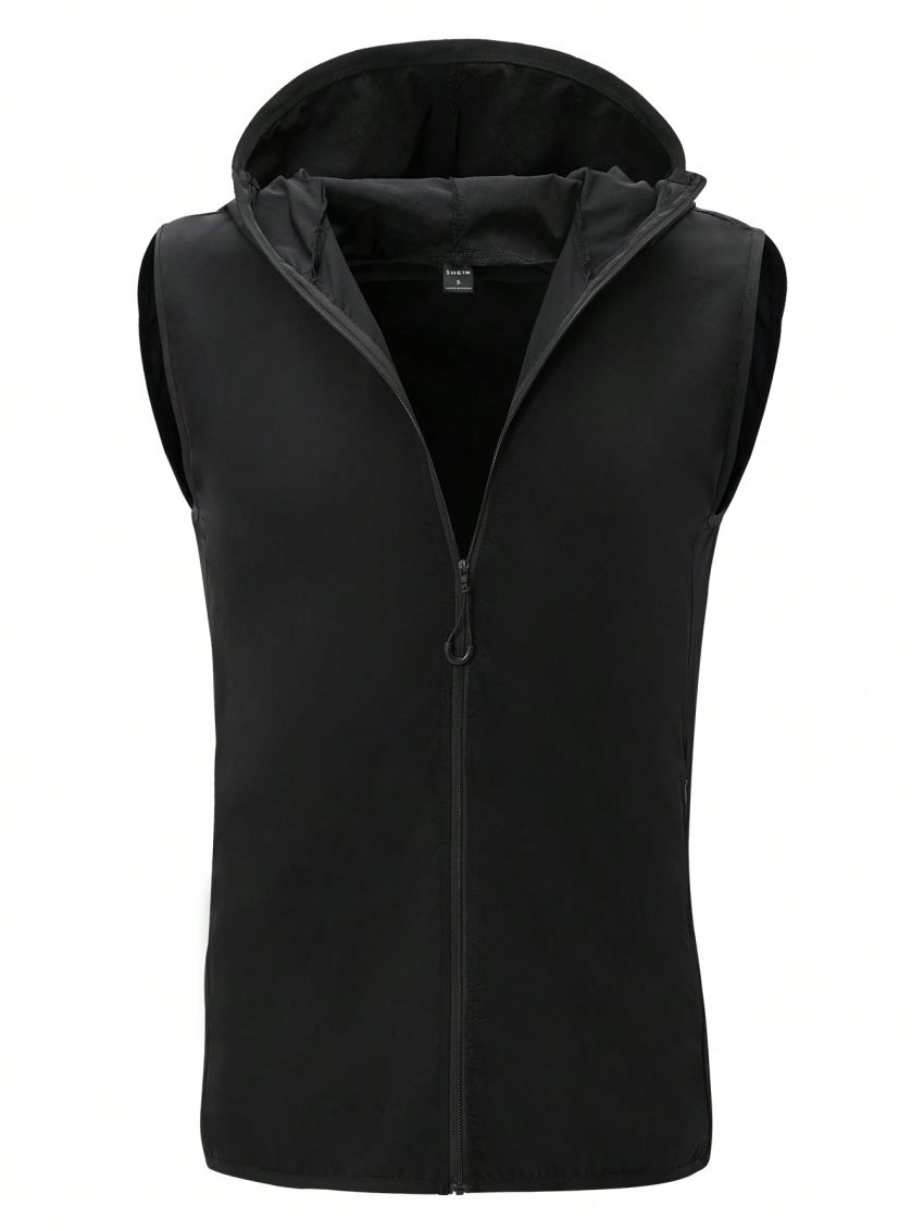 Men's Zippered Sleeveless Hooded Outdoor Vest Jacket