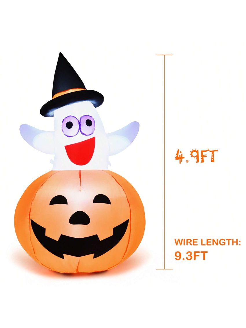 Costway 5 Ft Halloween Blow-up Inflatable Ghost in Pumpkin w/ LED Bulb Yard Decoration