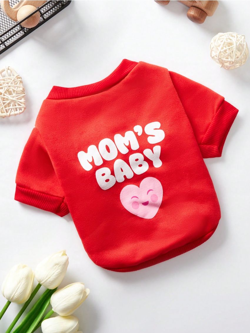 Debiesn 1pc Cute Red Baby Heart Pet Pattern Printed Warm Hoodless Sweater