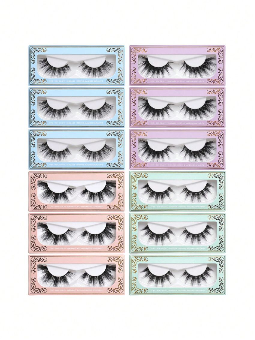 NUBILY 12 Pairs False Eyelashes Fluffy Volume Long Faux Mink Lashes Natural Look 4 Styles Wispy Fake Eyelashes Soft Reusable Eyelashes with Lashes Boxes (12 Pairs, 4 Styles)