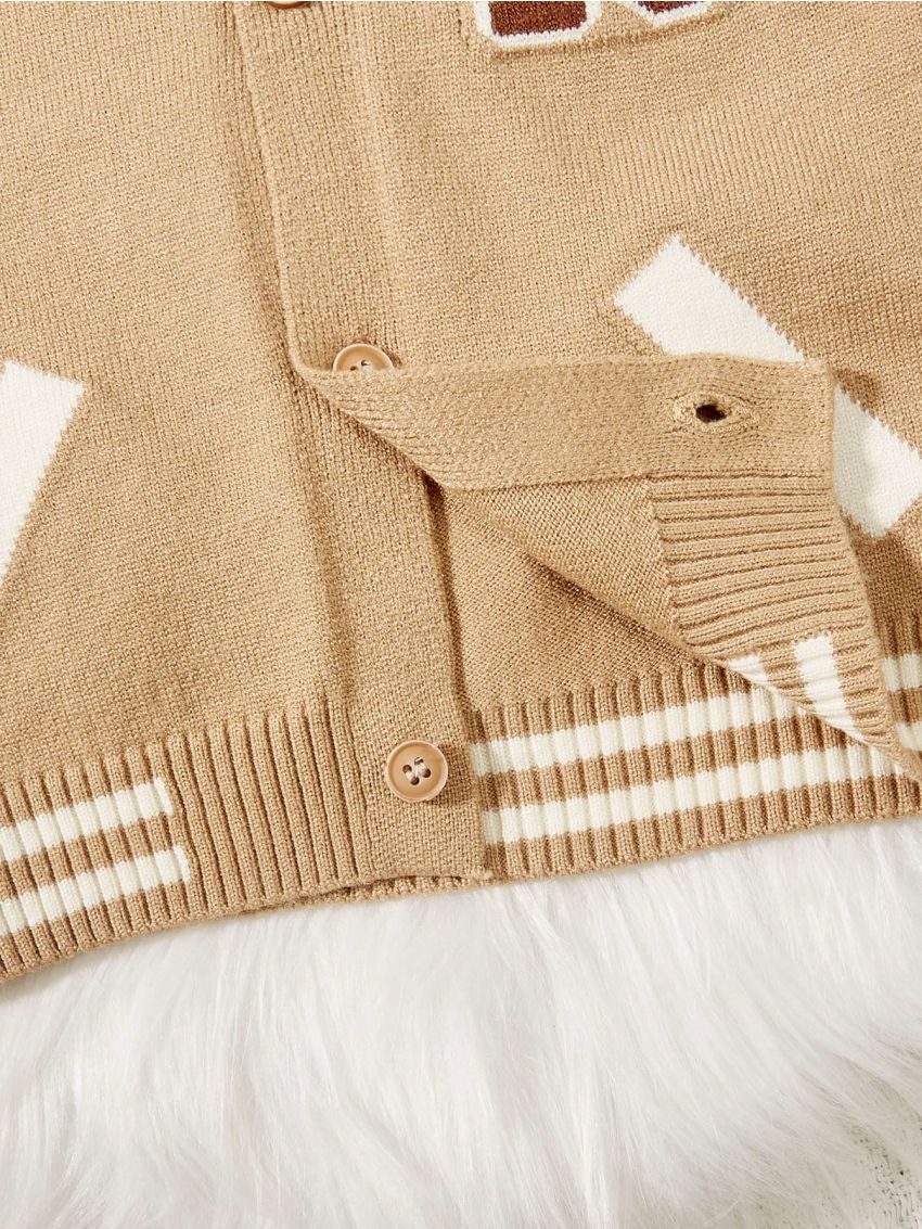 Baby Boy Letter Pattern Striped Trim Cardigan