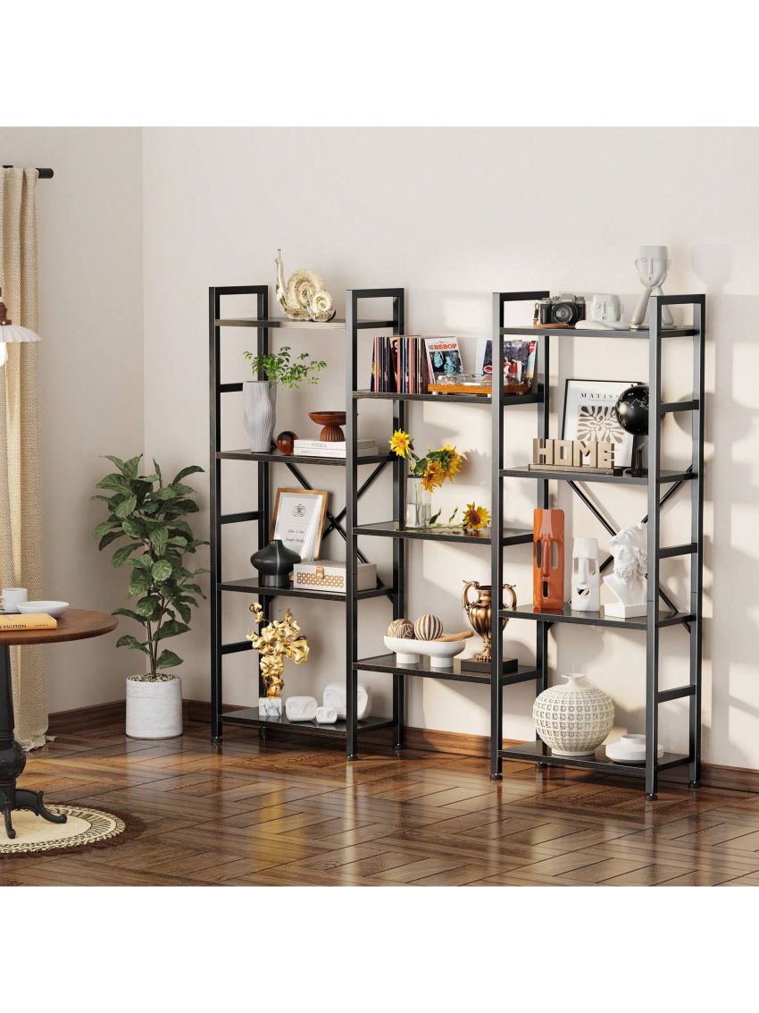 SUPERJARE Triple 4 Tier Bookshelf, Wide Bookcase with 11 Open Display Shelves