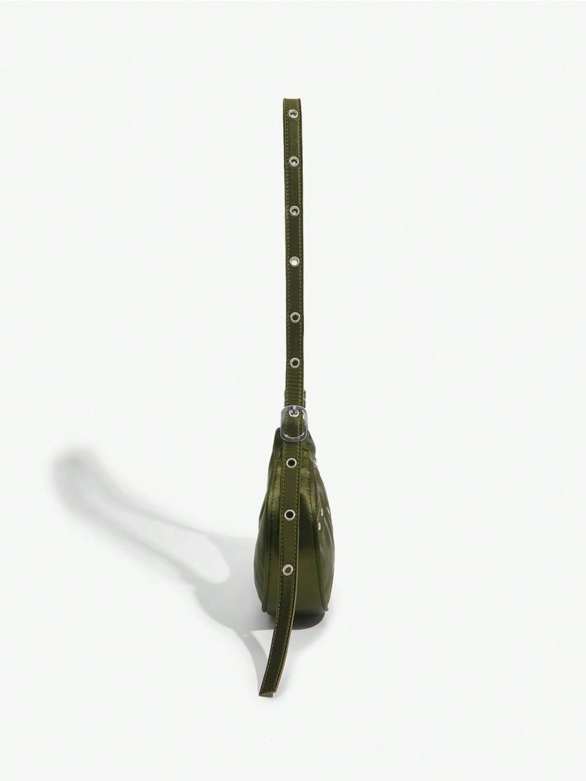 SHEIN SXY 1pc Rivet Decorated Punk Style Ladies Zipper Hobo Bag