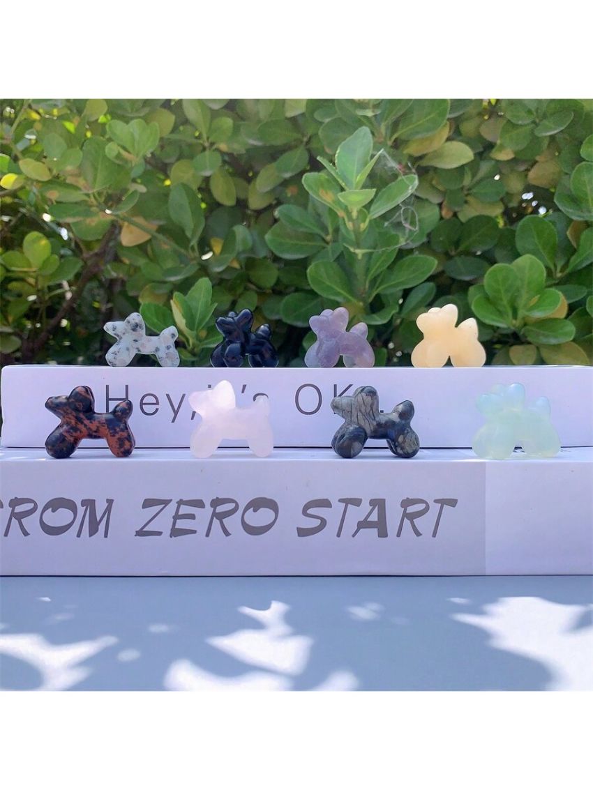 1pc Random Color Natural Crystal Carved Balloon Dog Figurine; Natural Stone, May Contain Irregular Cracks And Small Flaws